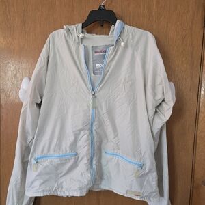 Vintage Hollister, Light Gray Windbreaker with Blue Accents Size L. Y2K